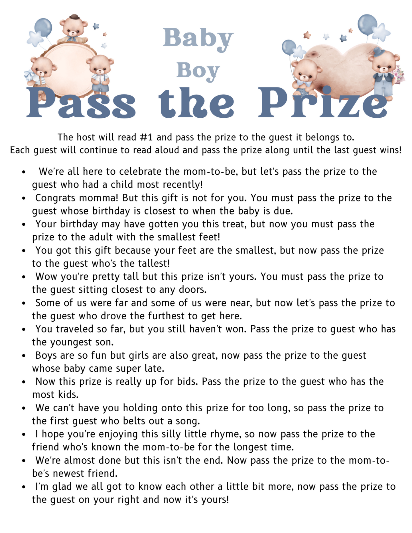 Pass the Prize Baby Shower Game (Digital)