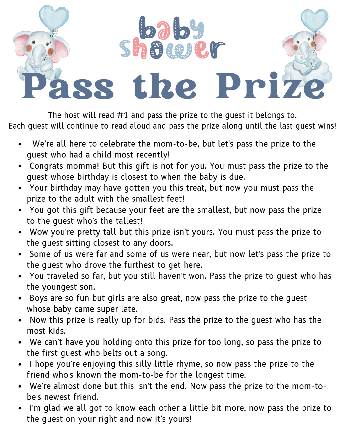 Pass the Prize Baby Shower Game (Digital)