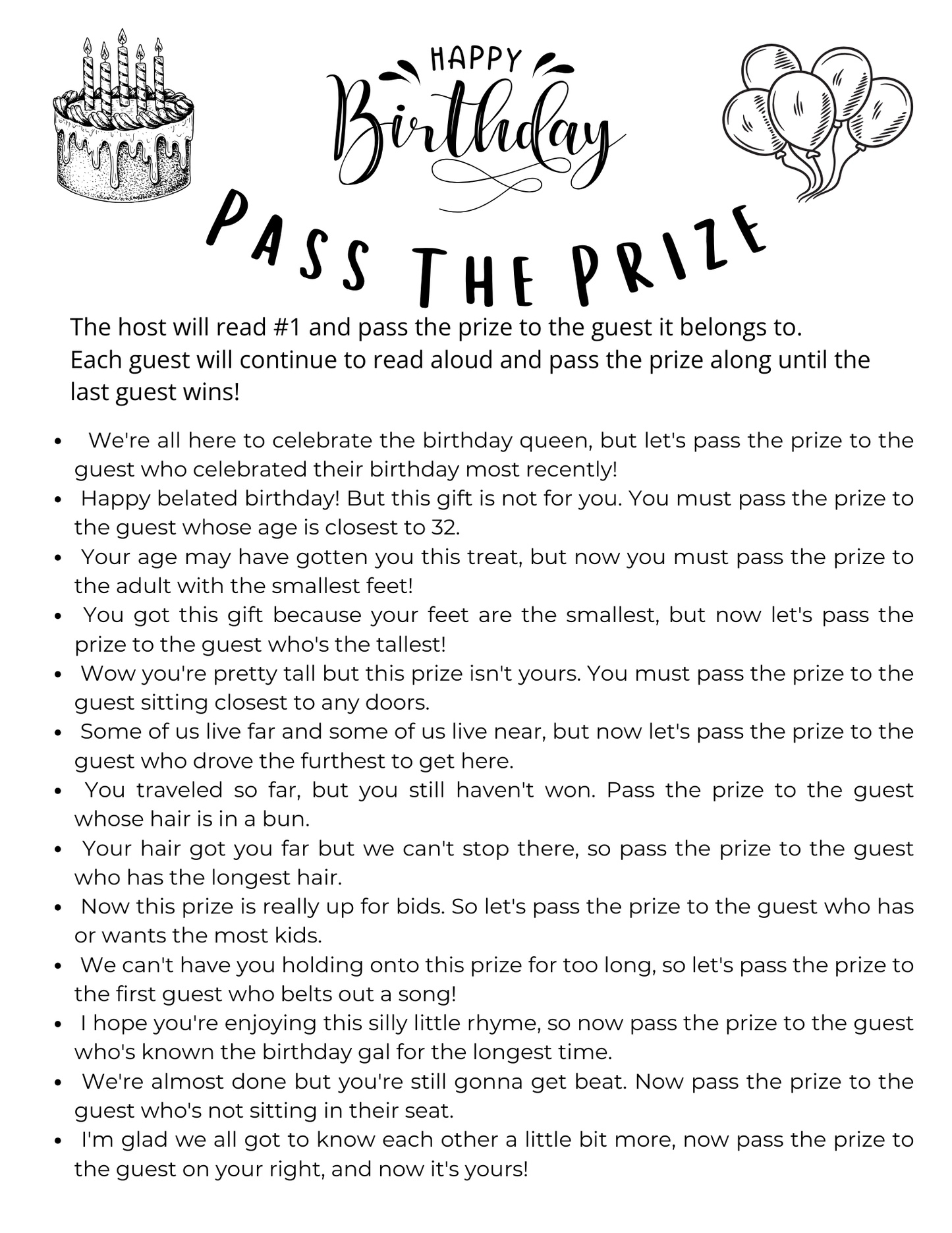 Pass the Prize Birthday Game (Digital)
