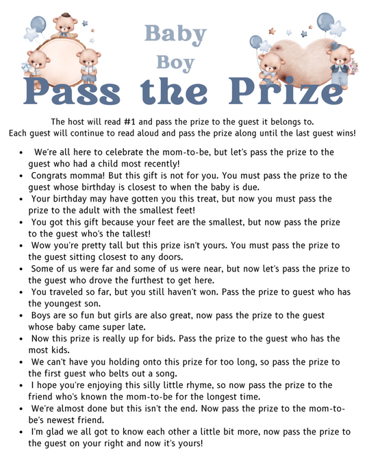 Pass the Prize Baby Shower Game (Digital)