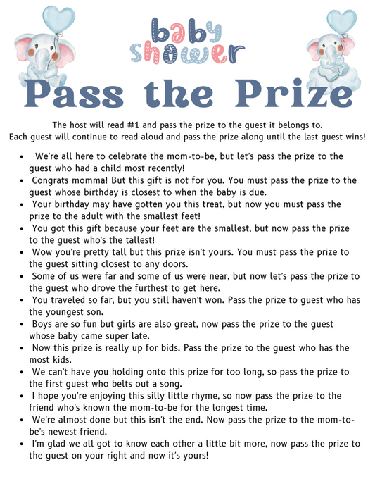 Pass the Prize Baby Shower Game (Digital)