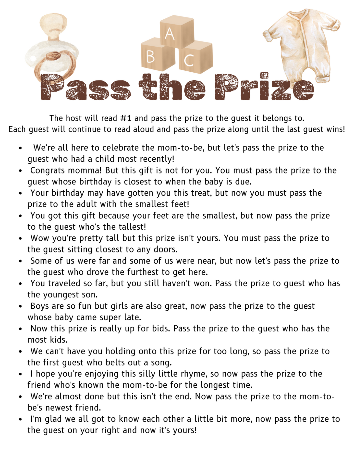 Pass the Prize Baby Shower Game (Digital)