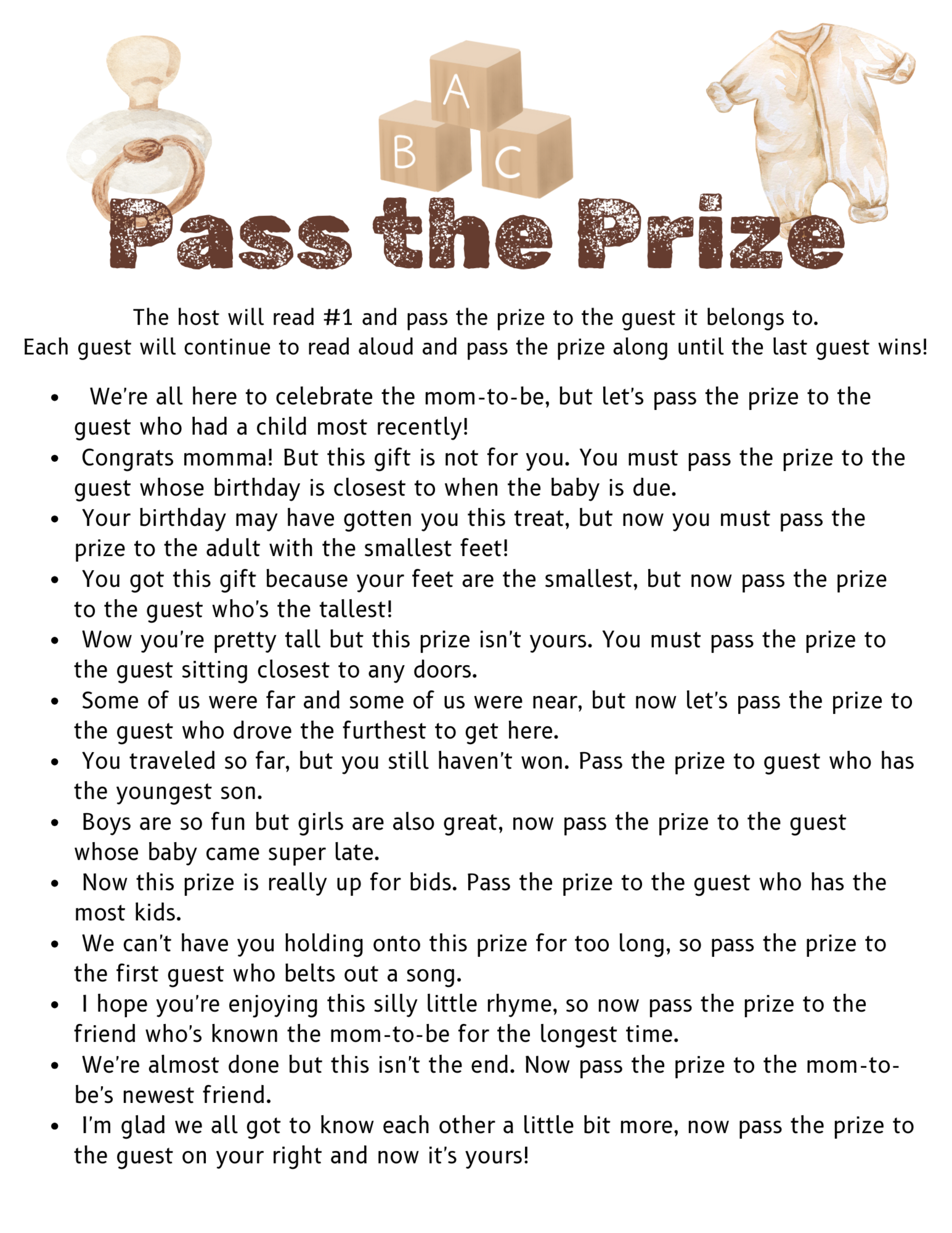 pass the prize baby shower game (digital) – xiomarrero crafting