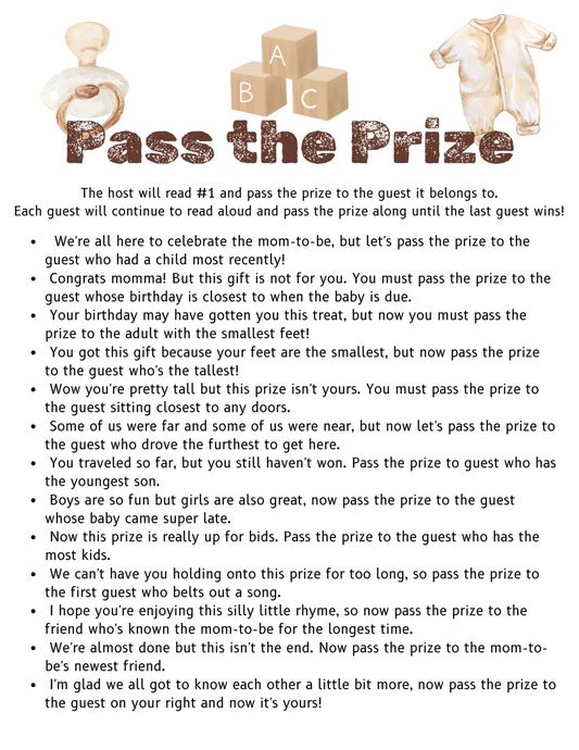 Pass the Prize Baby Shower Game (Digital)