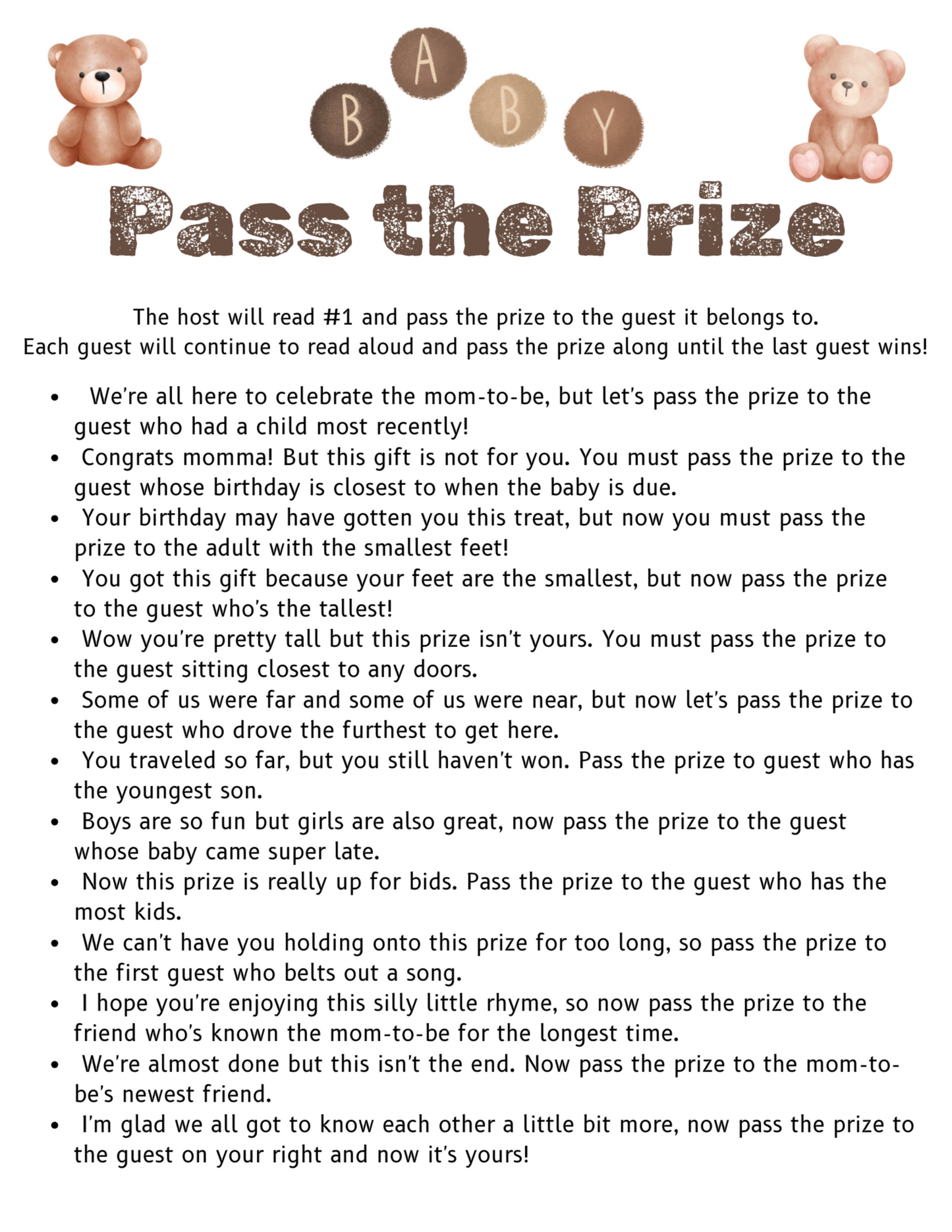 Pass the Prize Baby Shower Game (Digital)