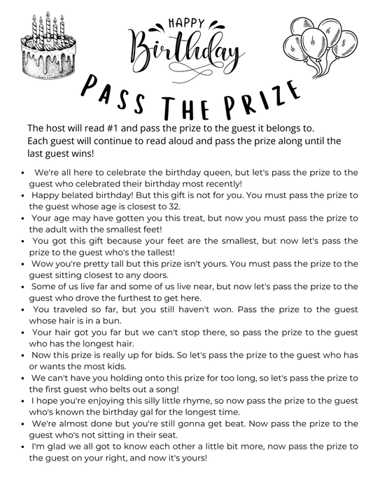 Pass the Prize Birthday Game (Digital)